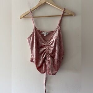 NEW!! Hippie Rose Ruched Tie-Hem Camisole Pink Velvet Top